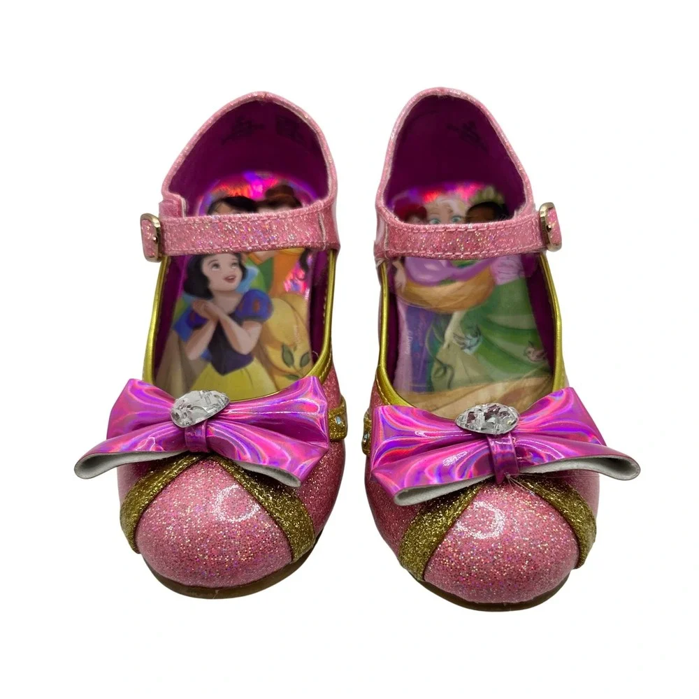 Disney Princess Pink Glitter Mary Jane Dress Up Heels Shoes Girls Gold Size 11